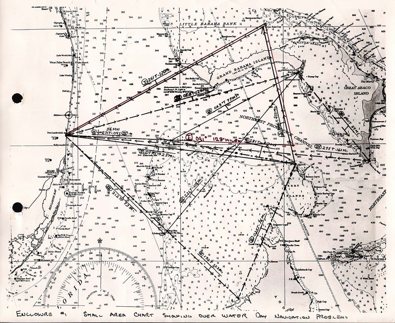 米海軍の訓練地図。フロリダから東へ飛び、北へ向きを変えてから基地へ戻る予定の経路