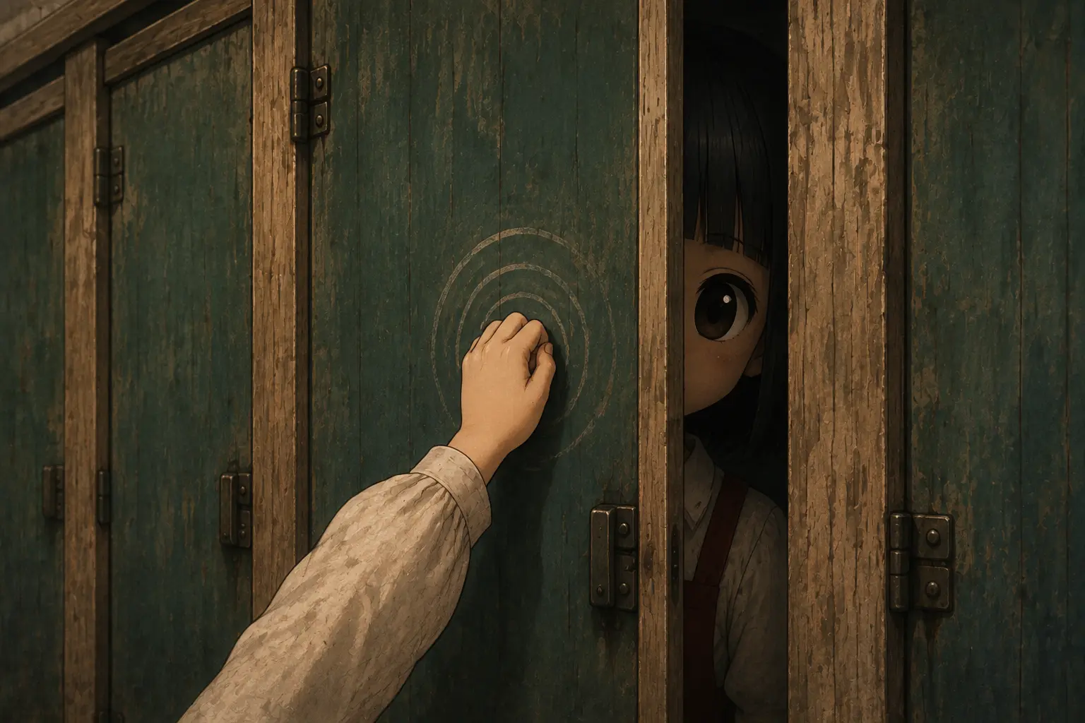 3階の3番目の個室を3回ノックするという花子さんの怪談を表したイラスト