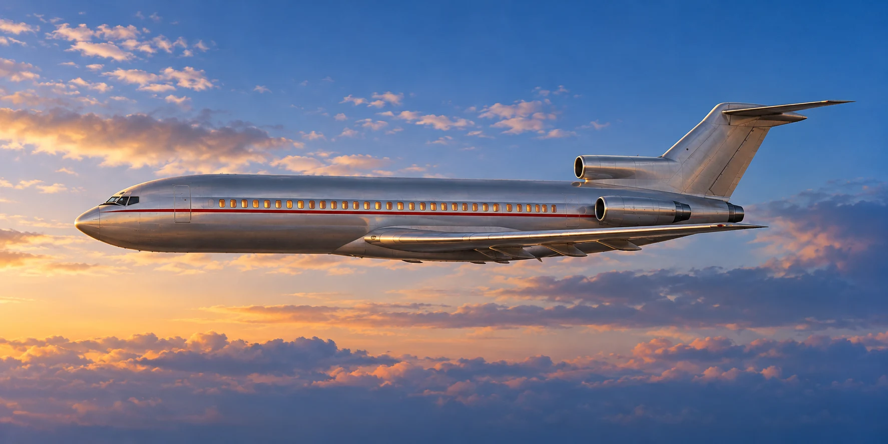 空を進む1971年当時の旅客機をイメージしたAI再現